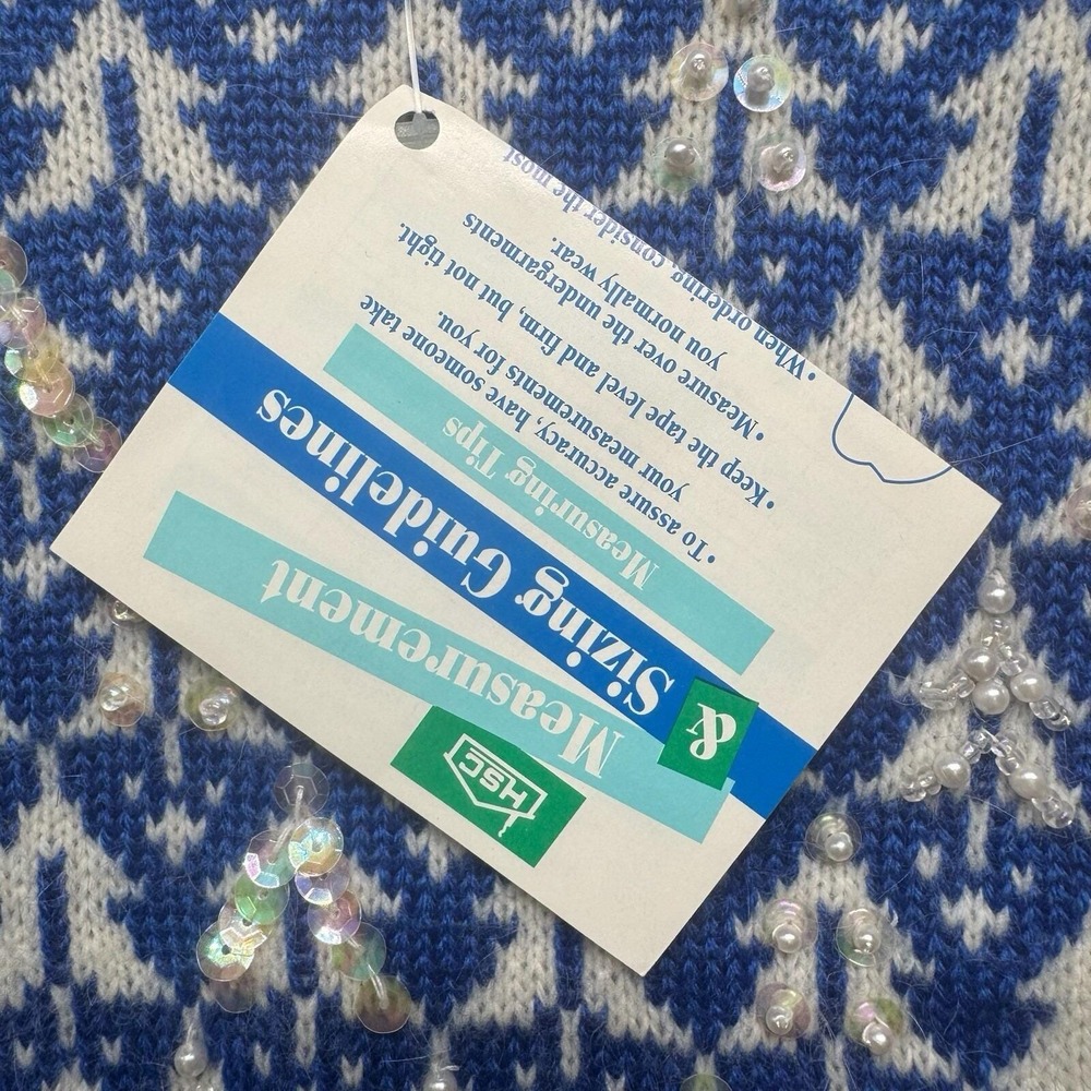80s Blue Wool Fair Isle Sweater Small Alexa Grace Angora NWT Ice Skater Y2K - Picture 3 of 9